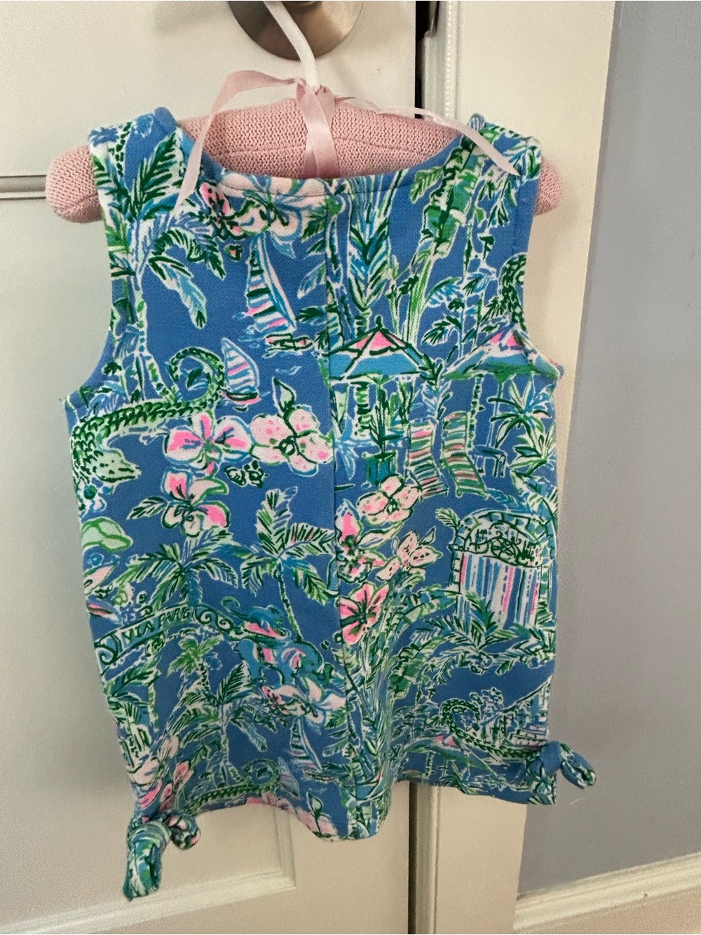 Lilly Pulitzer Blue Tropical Print Dress with White Trim